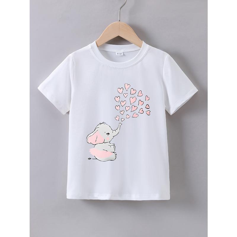 Европейские размеры Девочки Лето Короткий рукав Футболка с принтом «Слончик Любовь» 98cm белый