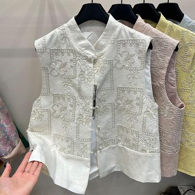 Unique Chinese Style Heavy Embroidery Vest Coat Women Double-layer Style Vest Jacket