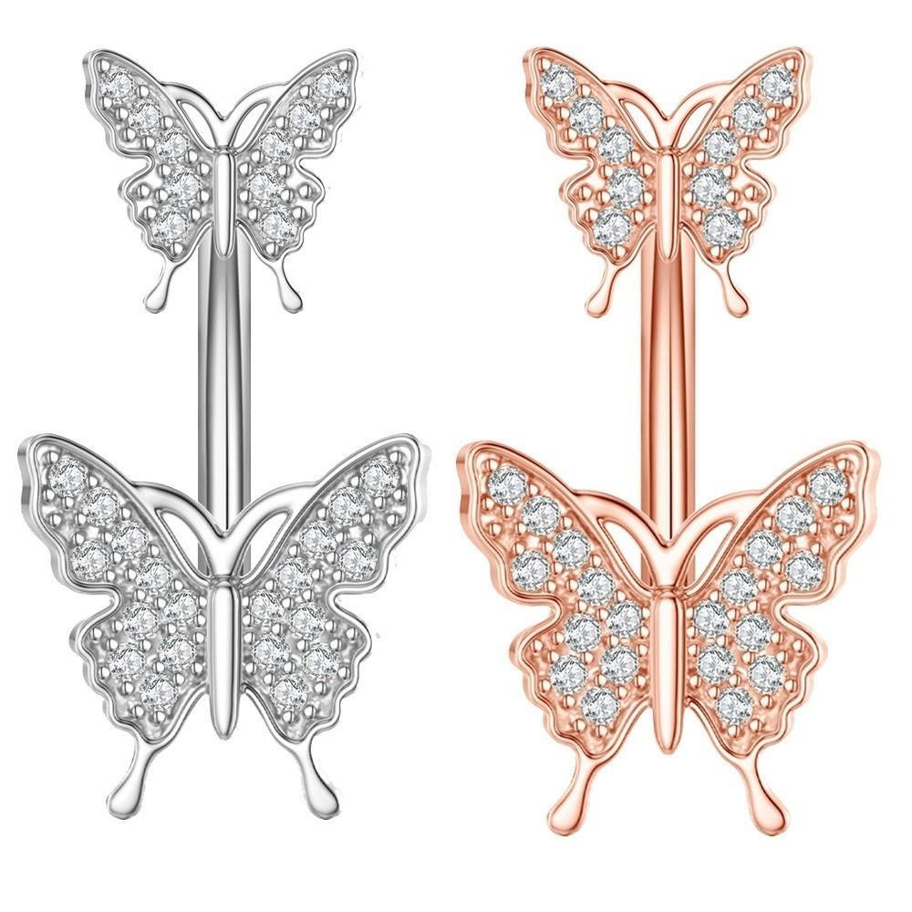 Sunflower Zircon Navel Ring Butterfly Heart Belly Button Ring Vintage Body Piercing Jewelry  Girl