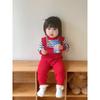 Ins Baby Boys and Girls Autumn Red Knitted Overalls Infant Festive One-Piece Romper Set 2025 New Style