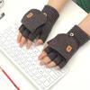Men Women Winter Gloves Half Finger Open Flip Design Flap Warm Gloves Knitted Thickened Windproof Hand Cover Gifts for Outdoor