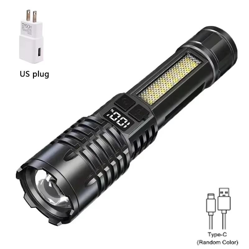 High Power LED COB Flashlight Built-in Large Capacity Battery Rechargeable Torch For Outdoor Camping Emergency Zoom Lantern
