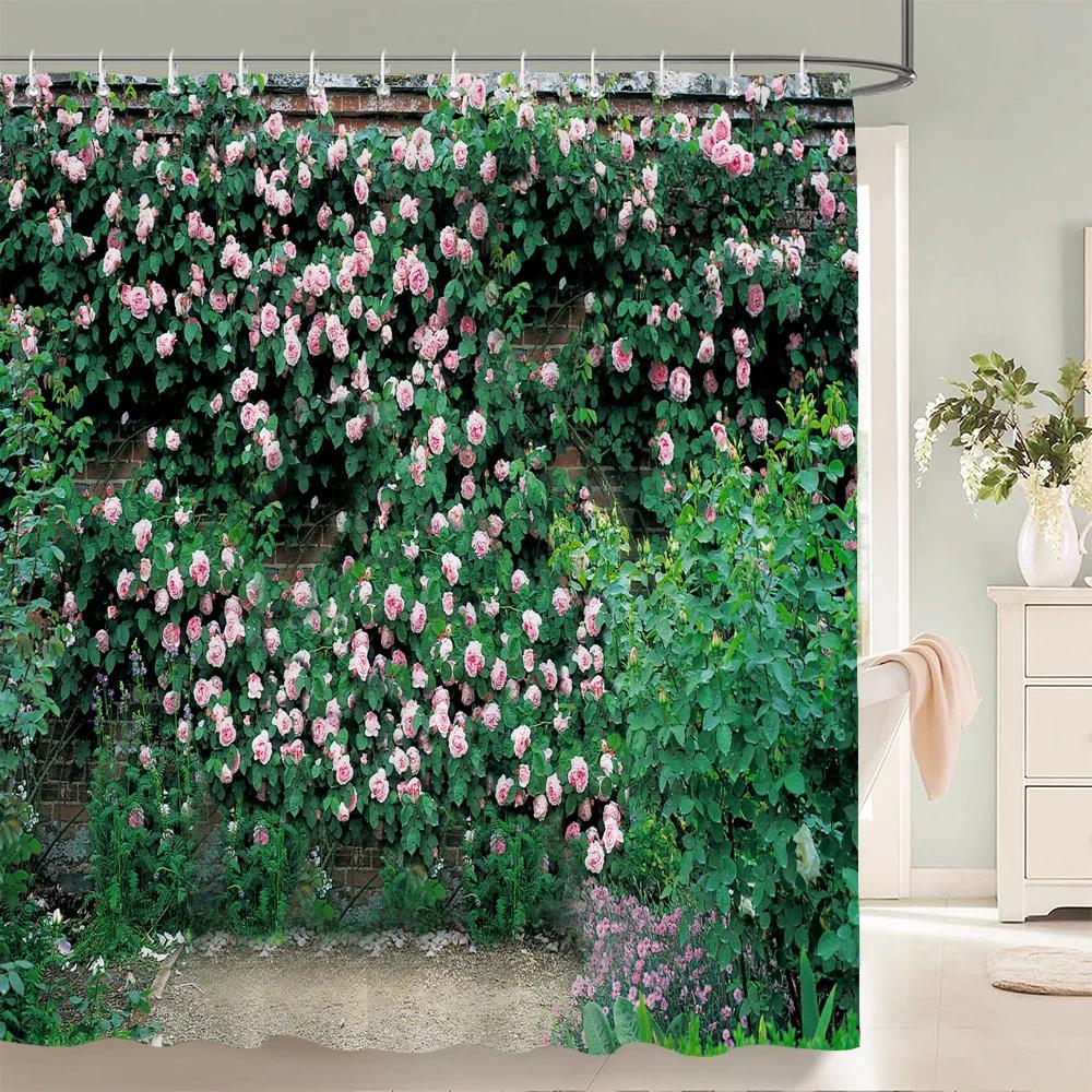 3D Schöne bunte Blumenlandschaft Druck Badezimmer Wasserdichte Duschvorhang Polyester Vorhang Heimdekoration Vorhang
