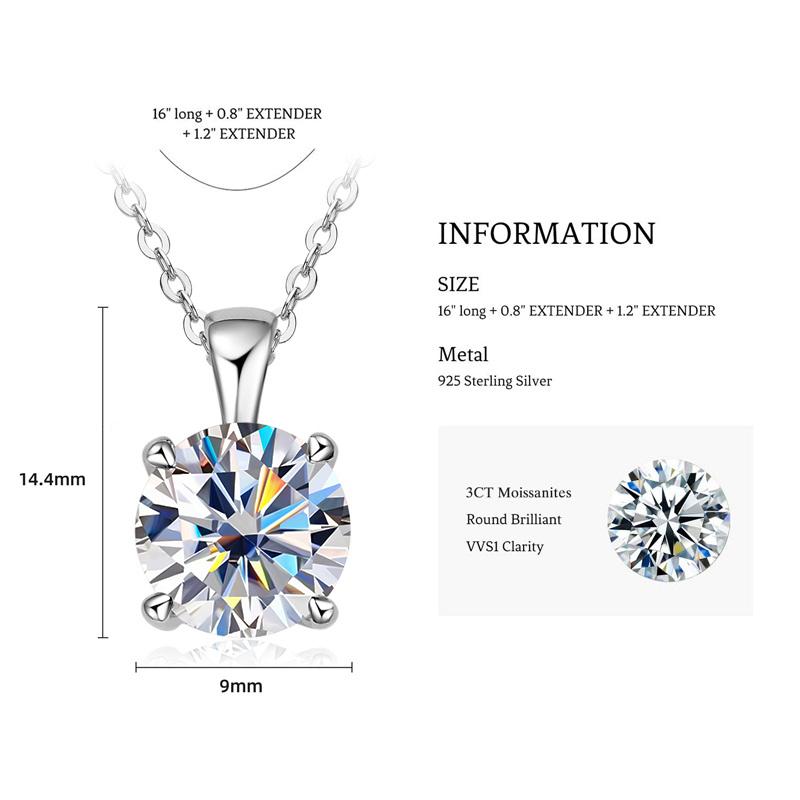 1.0 Carat 2ct 3ct D Moissanite Solitaire Drop Necklaces Gold Plated Pendant Original Real 925 Silver Chain Jewelry for Women