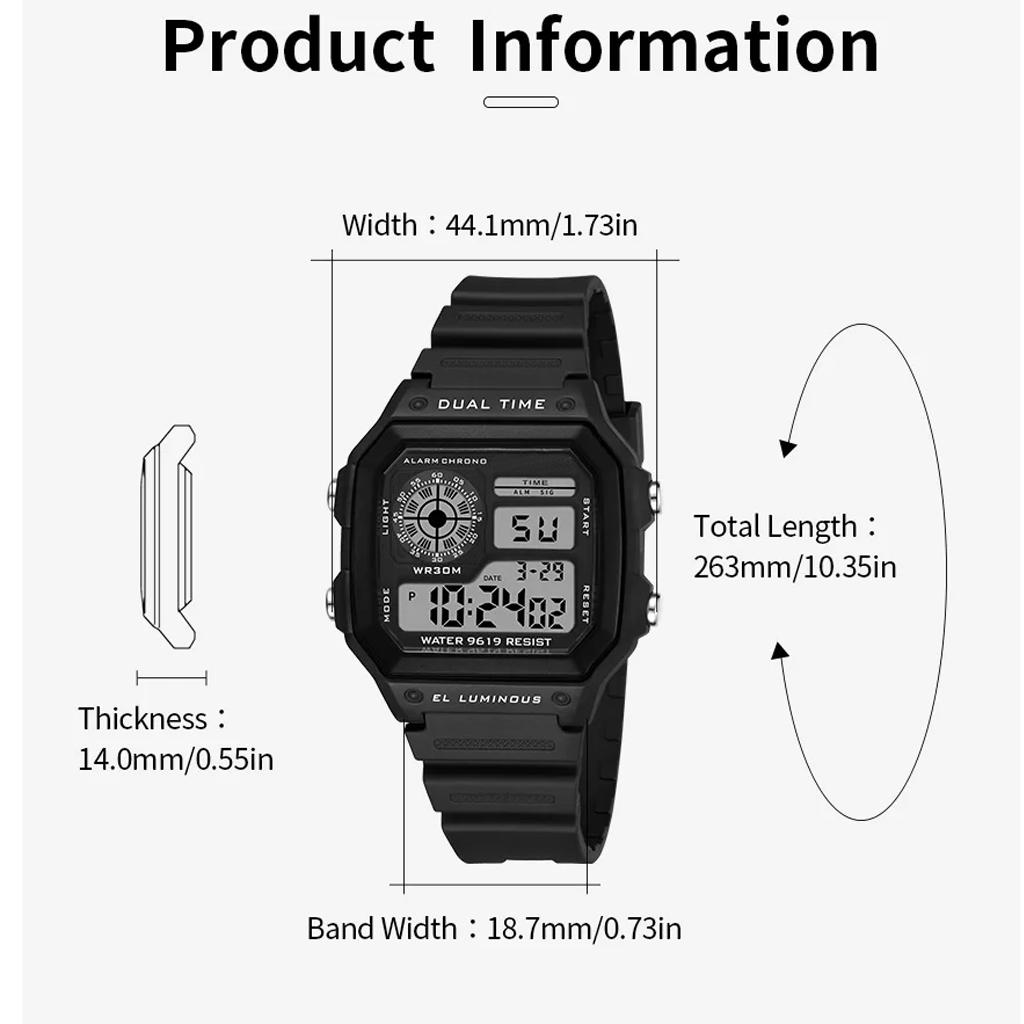 Digital Watches Men Sports Luminous Multifunction Waterproof Chrono Wristwatch Outdoor Running Student Watch