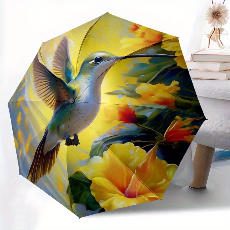 1pc Yellow Flowers & Hummingbird Pattern Automatic Umbrella is Fashionable and Good-Looking, Suitable for Travel and Daily UseN102