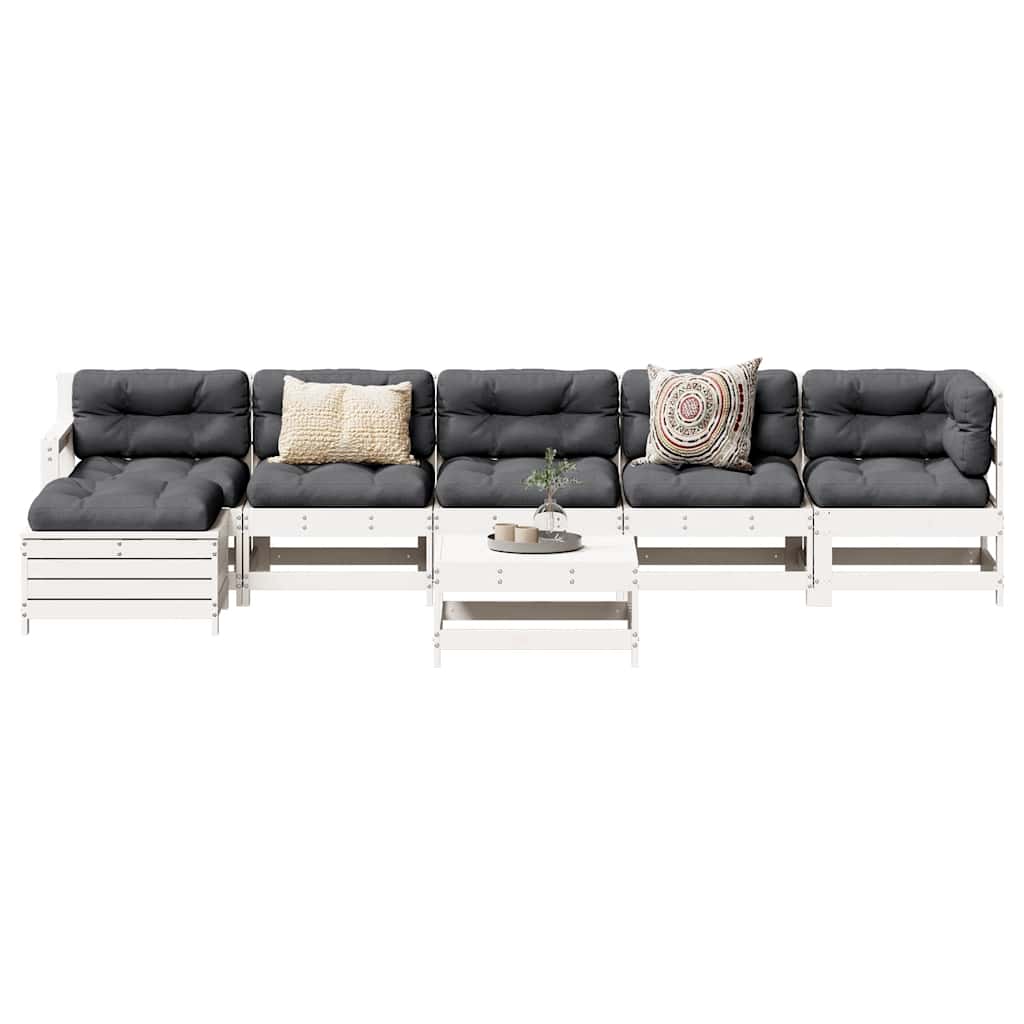 7 Piece Garden Lounge Set White Solid Pine Wood