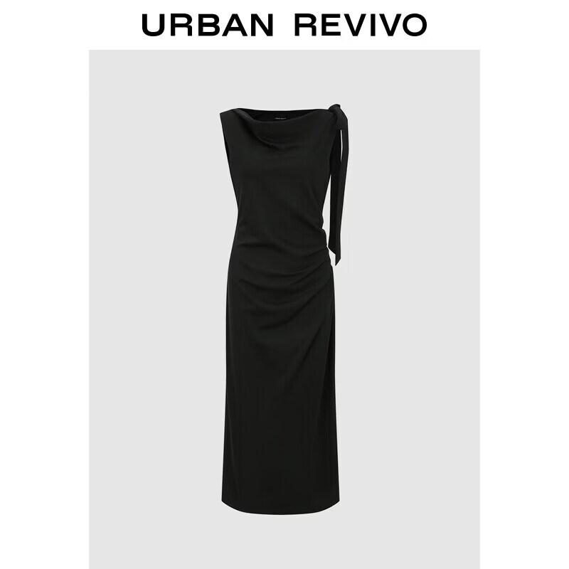 UR2026 Women s Summer Cowl Neck Sleeveless Ruched Dress L чёрный