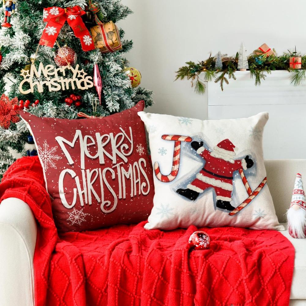Christmas Themed Pillow Covers: Snowman, Let it Snow, Merry Christmas, Santa Skiing Sofa bed cushion cover,home decoration