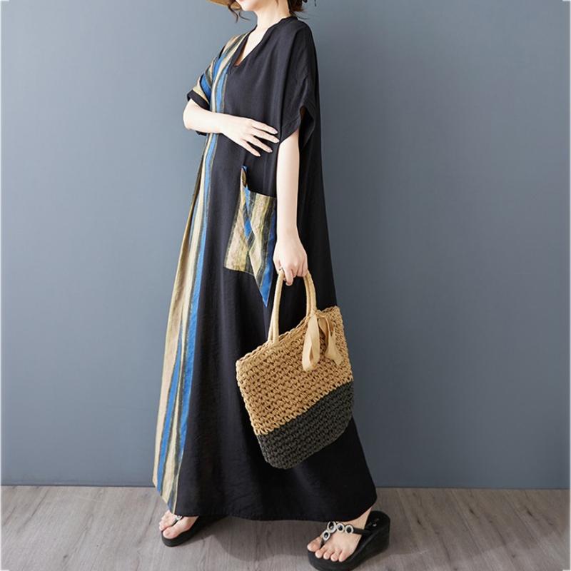 Xitao Print Stripe Contrast Color Pocket Dress ZMY1032