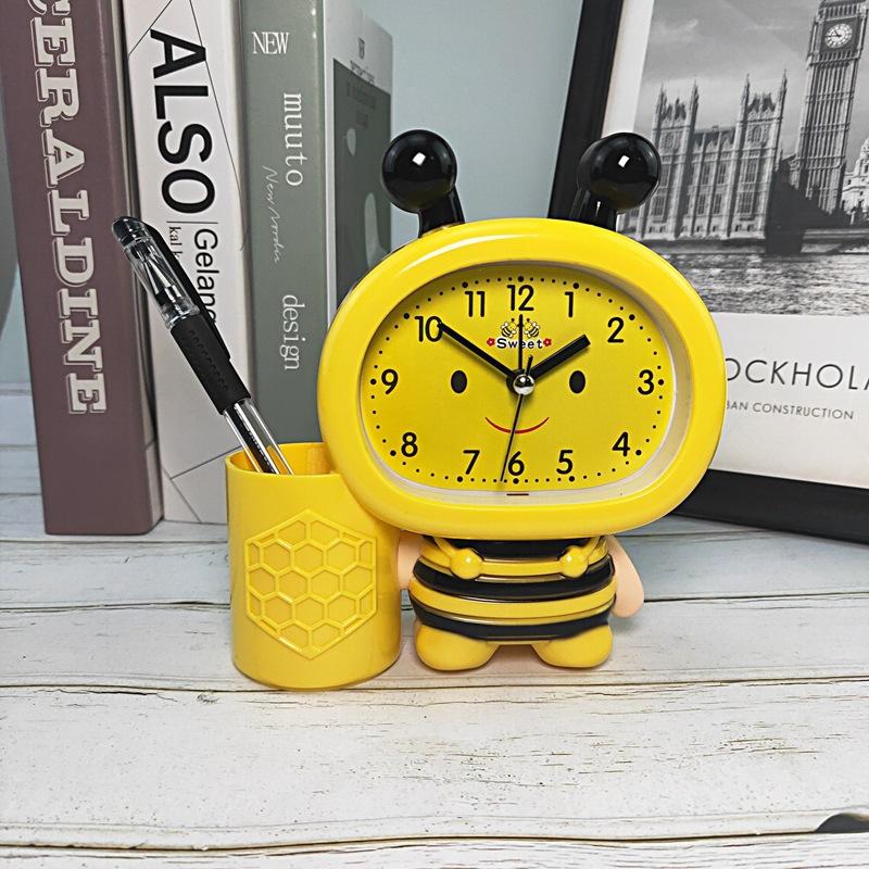 Cartoon Alarm Clock for Children Learning with Pen Holder Desktop Clock
