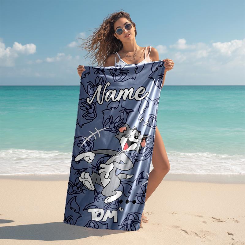 Personalized customized proof beach towel with Tom and Jerry pattern - soft, absorbent,quick-drying,perfect swimming,camping&bathing