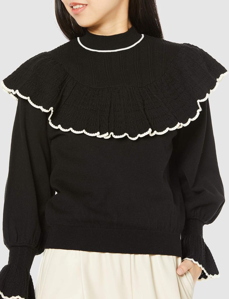 Lily Brown Openwork Frill Knit Top LWNT204148 Size F Women's Black, (Free Size)