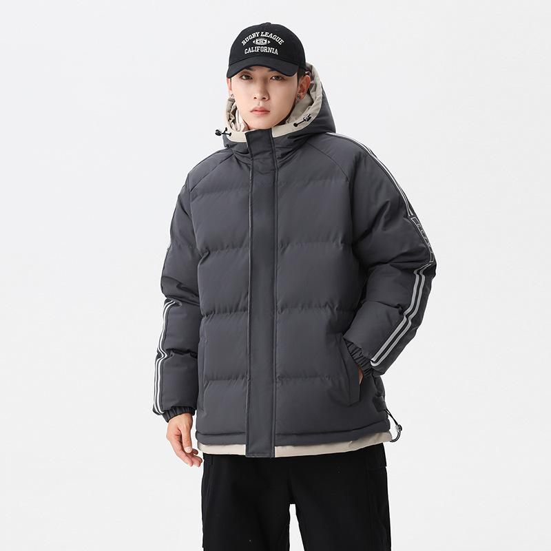 Striped Cotton-padded Clothes Men's Autumn Hooded Winter Cotton-padded Jackets Outside Warm and Cold-proof Velvet Cotton-padded Clothes