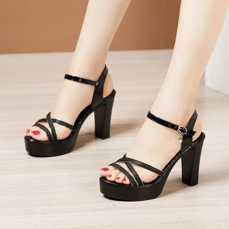 10cm 13cm Small Size 32-43 Comfortable All Match Office Ladies Platform Shoes 2025 Block High Heels Sandals Dress Office Model