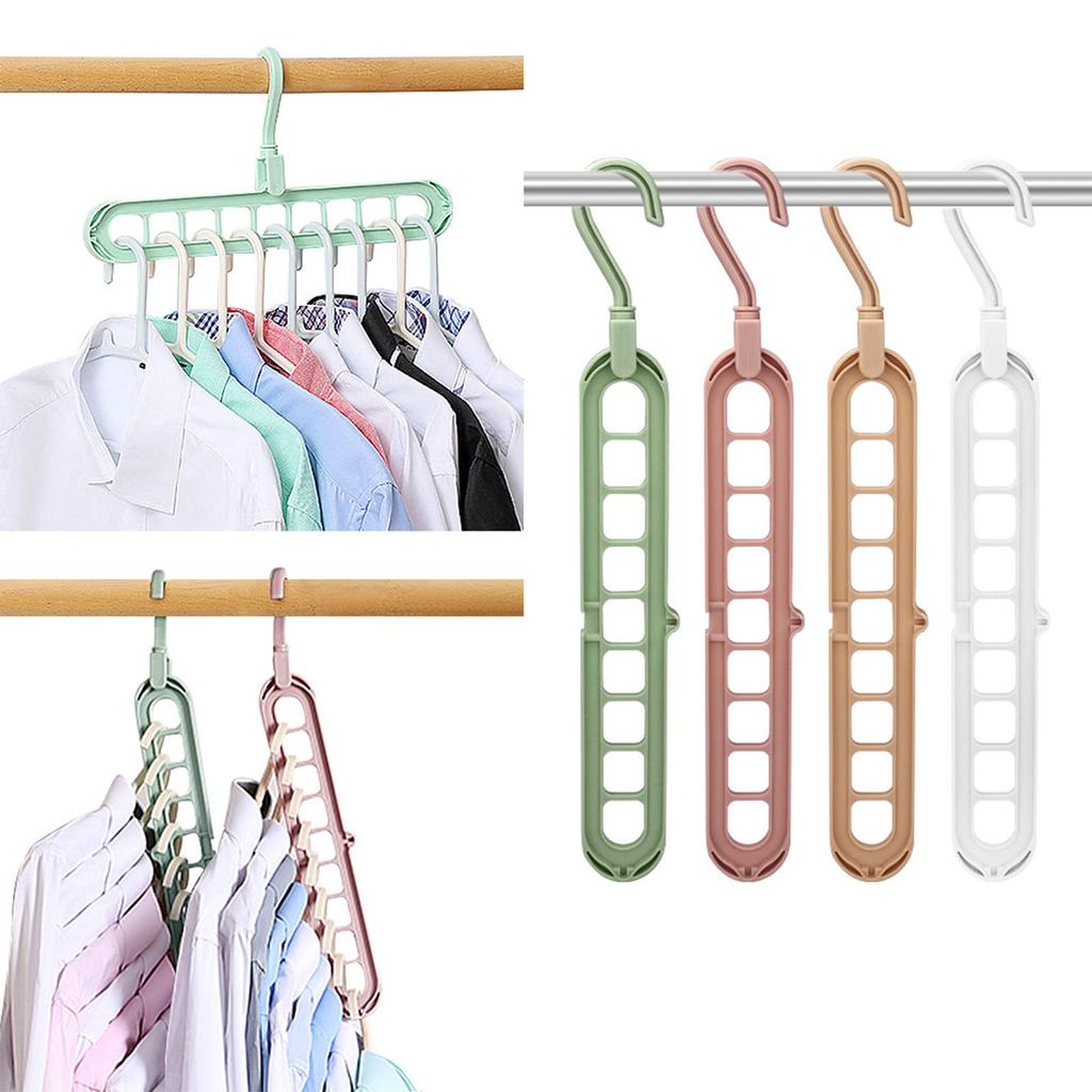 Multi-Functional Folding Clothes Hanger - 9 Holes, Space-Saving Design for Bedroom Wardrobe Storage