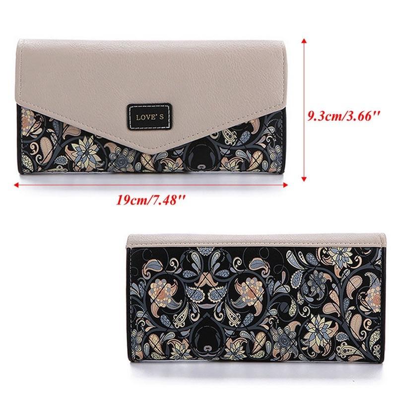 Portafoglio da donna con ricamo Portafoglio da donna in pelle con pochette tri-fold Portafogli lunghi Portamonete Borsa a mano Busta con fibbia