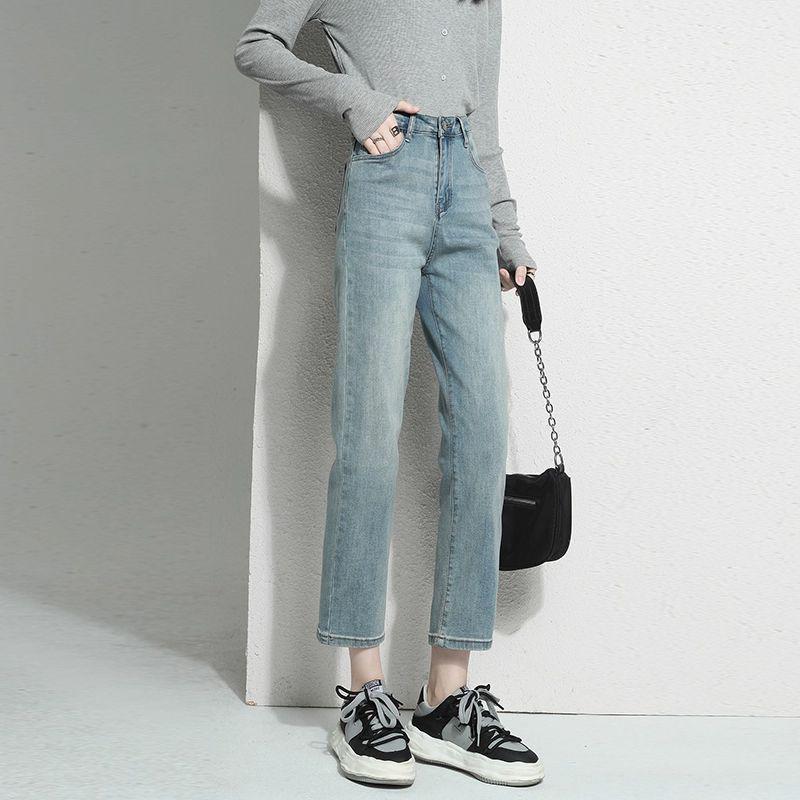 Autumn 2025 Women's High Waist Straight Leg Jeans: Slimming Petite Plus Size Cropped Cigarette Pants