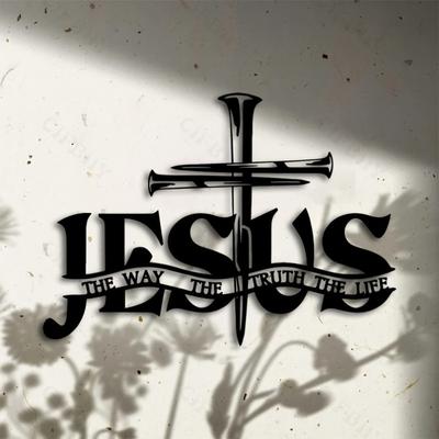 Divine Savior & Devout Hands Iron Wall Ornament - 'I Am the Way' Cross Adornment, Sturdy Metal, Ideal Christian Home Gift, Outdoor Spiritual Décor