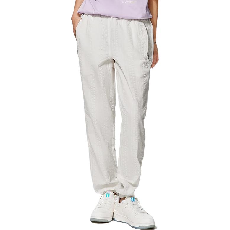 Li Ning Sports Lifestyle Solid Color Tapered Knit Joggers Women Joggers White AYKS344-2