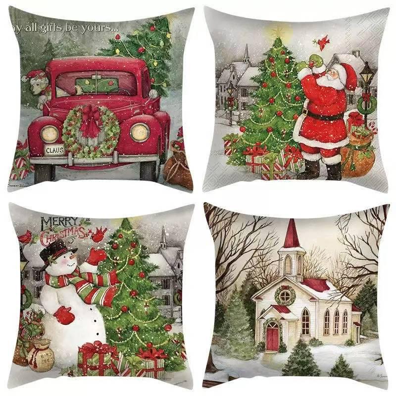 Santa Claus Bell Garland Pillow Cover Christmas Decorative Sofa Cushion Pillow Cover