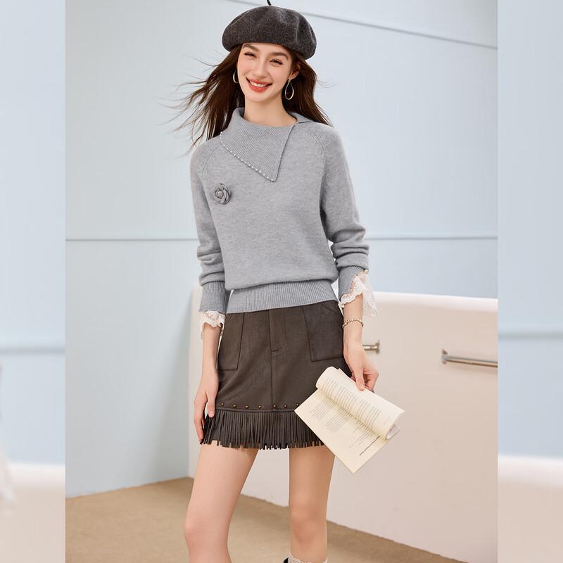 Women's French Elegant Pearl Floral Knit Sweater