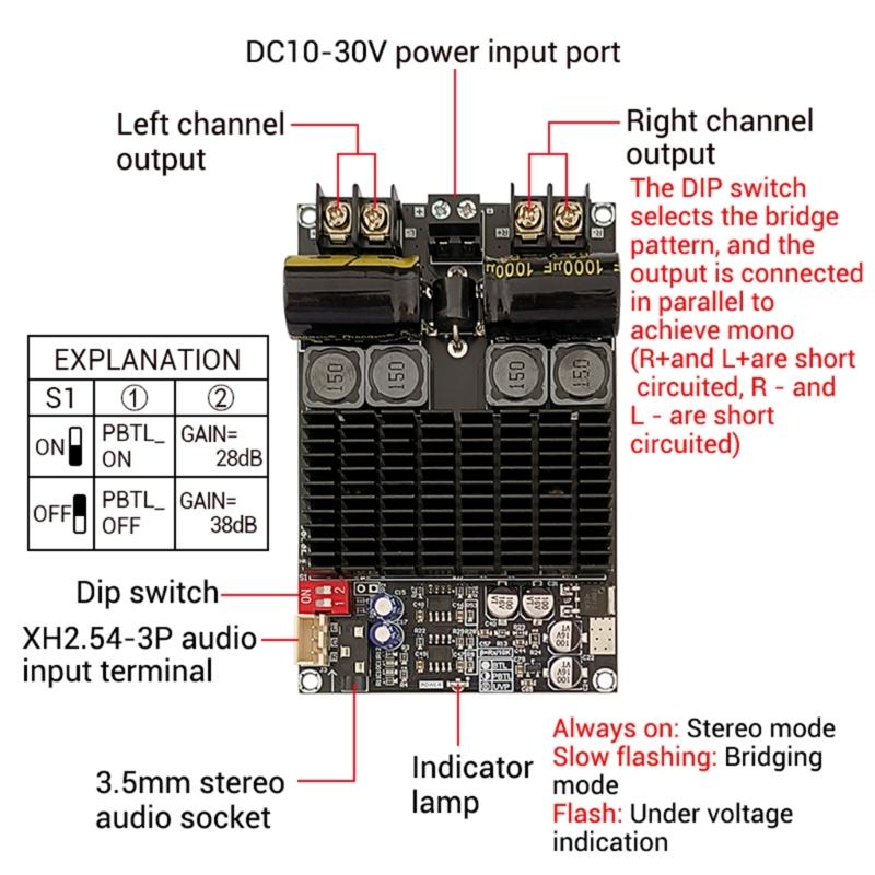 200W Digitales Leistungsverstärkerboard TPA3221 Stereo 2xKanal 100W+100W / 200W für Audiophile