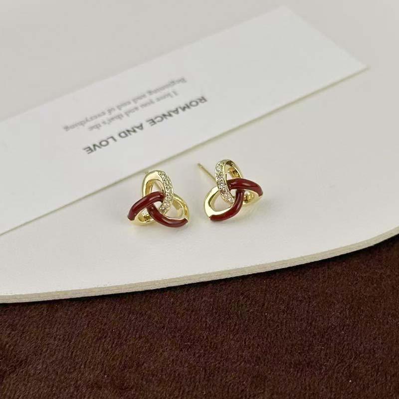Cross-woven Stud Earrings with Glaze, Niche-style Earrings, Retro and Luxurious, High-end and Versatile Accessory