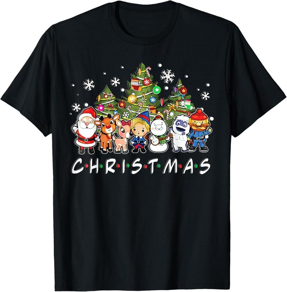 

Christmas Santa Friends Reindeer Snowman Family Xmas Holiday Gift Unisex T-Shirt M