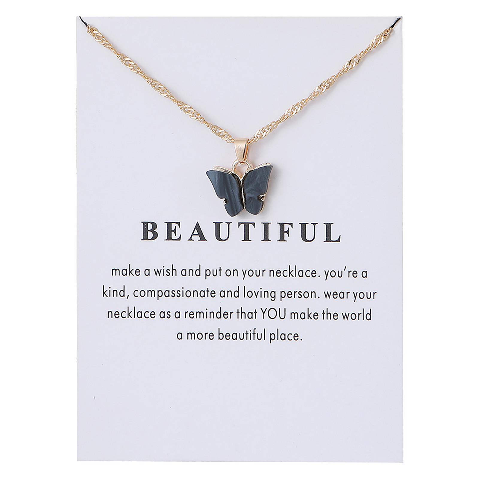 Ladies Pendant Necklace Butterfly Moon Sterling  Gold Acrylic Color Clavicle Chain Necklace чёрный