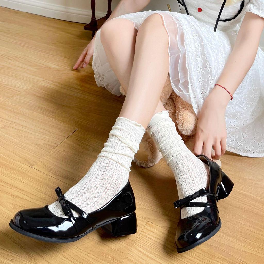 Elegant White Cable Knit Mid-Calf Socks: Women's Ballet Style Lace Mesh Leg Warmers
