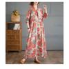 Vintage Printed Loose Lace Long Sleeve Hem Long Dresses