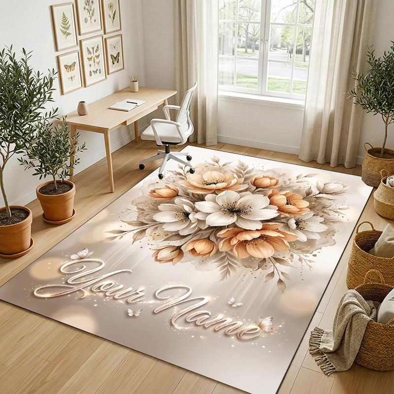 Bloemrijke Tuin Thema Kristal Fluweel Tapijt Gepersonaliseerd Aangepaste Naam Tekst Zachte Vloermat Woondecoratie