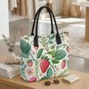  Cute Strawberry Printed Canvas Tote Bag for Women Casual Large Capacity Reusable Shopping Shoulder Handbag for Daily Use