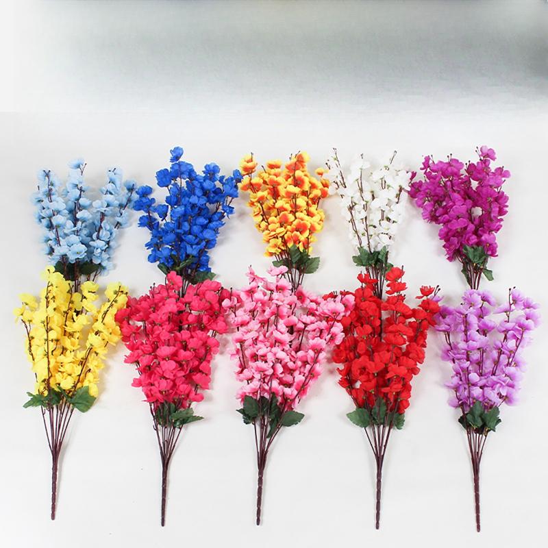 9 Forks Sakura Artificial Flowers Bouquet Peach Blossom for Garden Party Wedding Marriage Decoration Home Table Vase Ornament