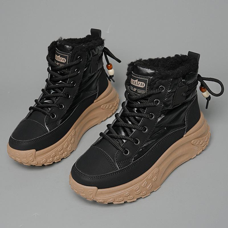 Women's Large Size Soft Sole Winter Warm Fur One Anti-slip Snow Boots Padded Lined Ankle Boots Waterproof Outdoor Sports Cotton Boots