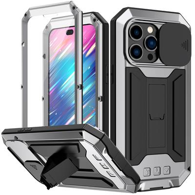 Heavy Shockproof Metal Case for iPhone 15 Plus Tempered Glass Full Protection Cover for iPhone 14 Pro Max Slide Camera Protect