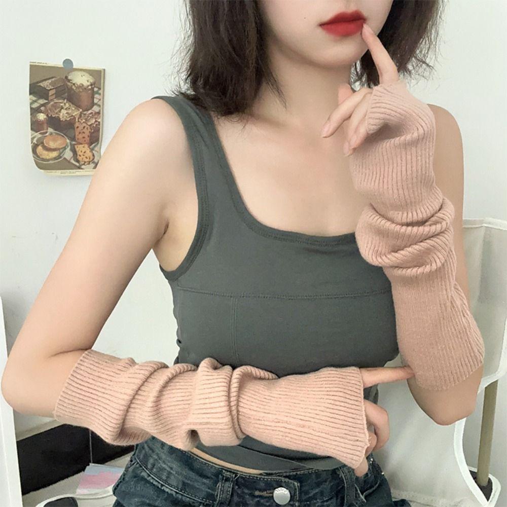 

Зимние длинные перчатки без пальцев, теплые варежки, модные женские рукава с рукавами