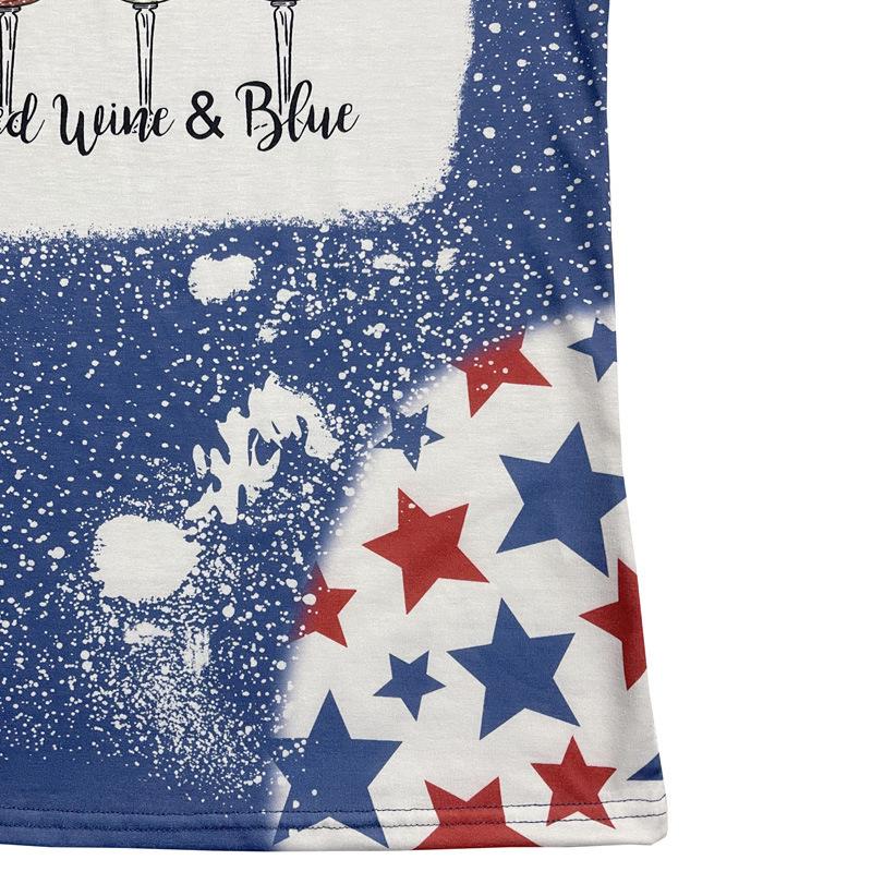 Women's Creative Flag Bottom Top Simple Star Bar Round Neck Short Sleeve T-Shirts Women’s