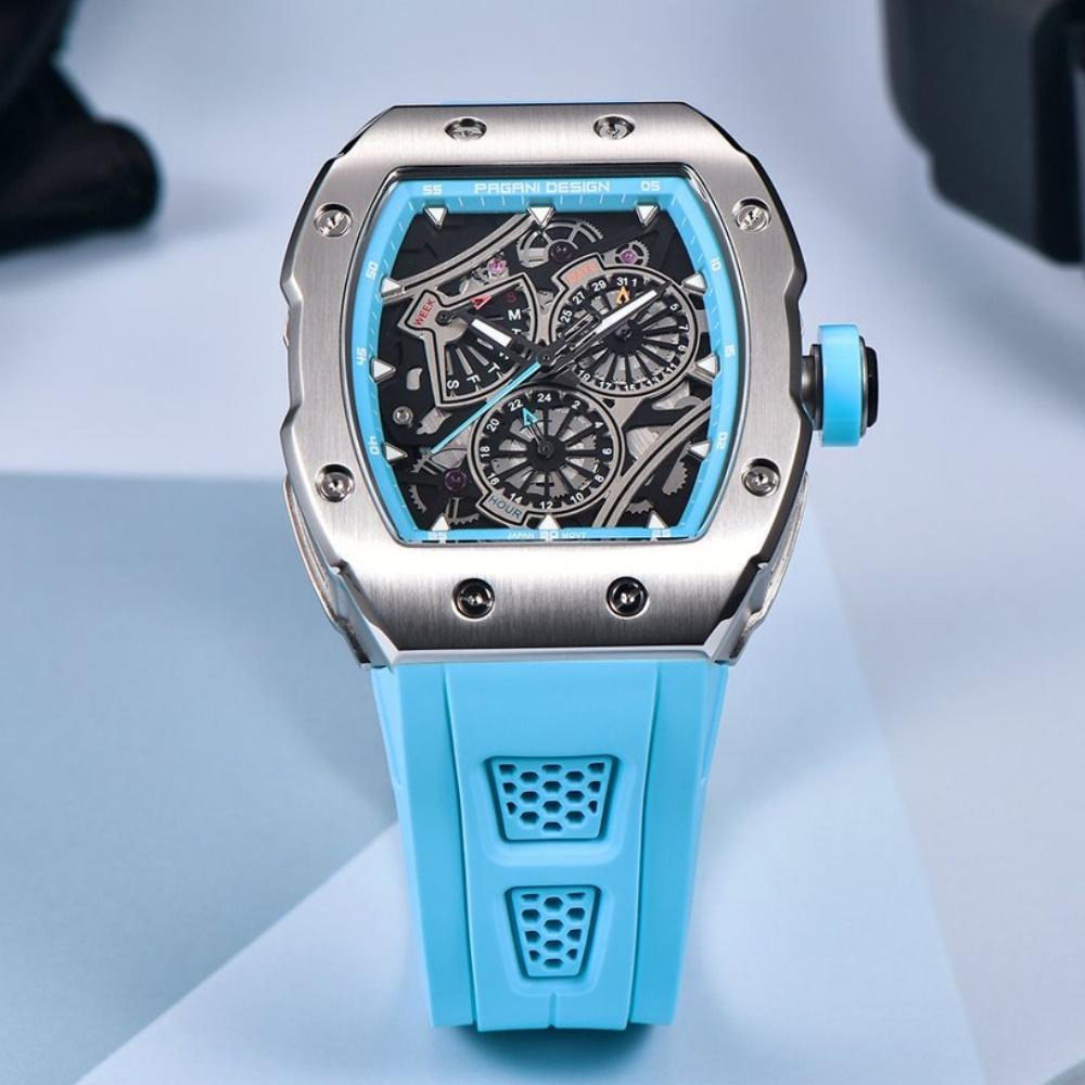 PAGANI DESIGN YS012 Men’s Quartz Skeleton Watch Japan TMI VH88 Movt Silicone Strap Sapphire Glass Waterproof Wristwatch For Man