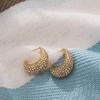 Sparkling Zircon C Shape Hoop Earrings for Women Stainless Steel Sleek Thick Ear Hoops Simple Daily New Jewelry Femal Party Gift