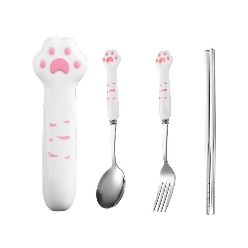 Stainless Steel Portable Cutlery Set: Chopsticks, Spoon, Fork with Storage Box for Students, Children, and Office Workers.