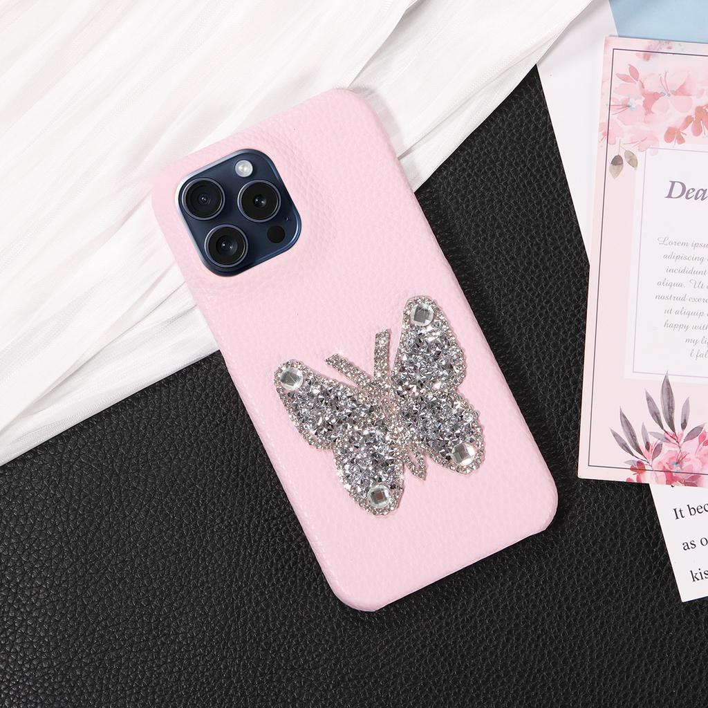 Faux Leather Diamond Butterfly Pattern Phone Case For IPhone16 15 14 13 12 11Pro Pro Max Plus XS Max7 8 Series Drop-proof Case