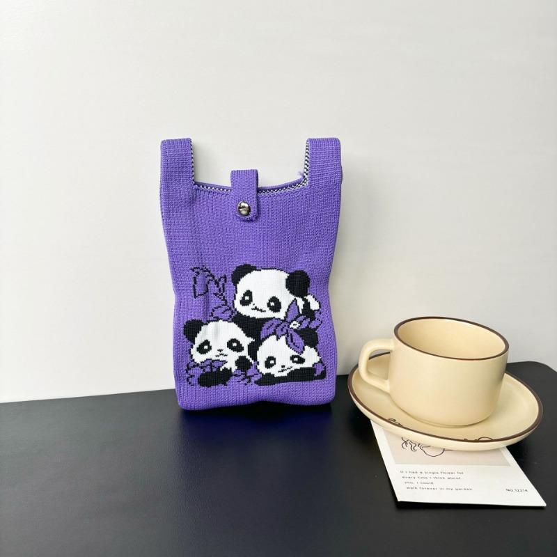 Panda Mobile Phone Bag Cute Knitted Bag High Sense Personality Versatile Dopamine Shoulder Messenger Bag Dopamine Wind