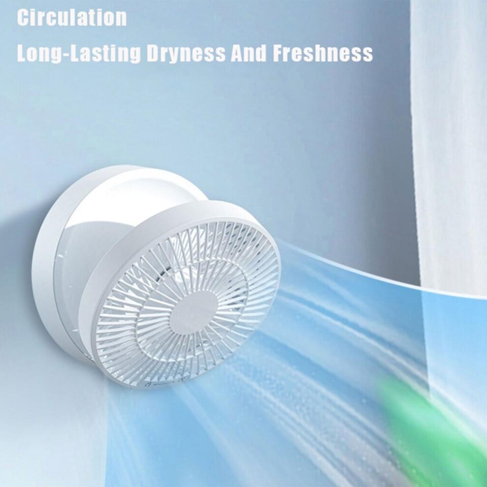(White) Remote Control Wireless Wall Mounted Circulation Air Cooling Fan with LED Light