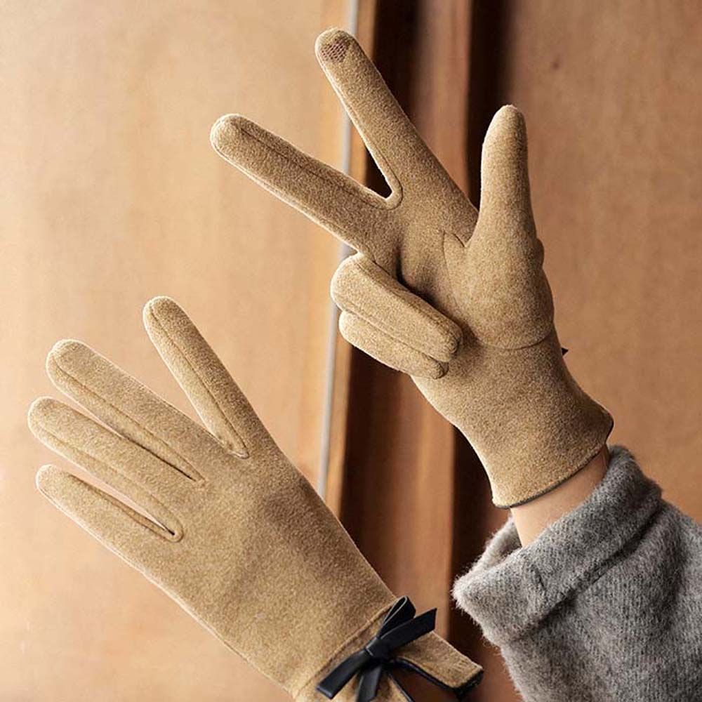 Bowknot  Five Fingers Windproof Non-slip Gloves Women Winter Gloves Women Finger Gloves