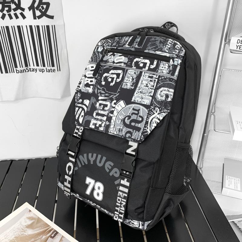 Backpack Men's Backpack Fashion Trend Personality Graffiti Student School Bag Korean Version Middle and High School Student Creative Trend Bag