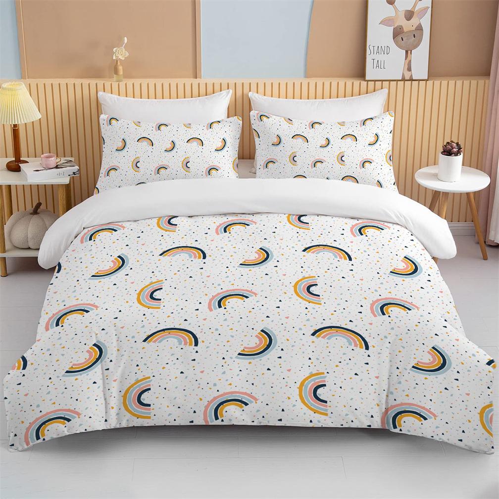 Colorful Rainbow Duvet Cover Microfiber Bedding Set,Print Colorful Rainbow Duvet Quilt Cover And Pillowcase With Zipper Closure