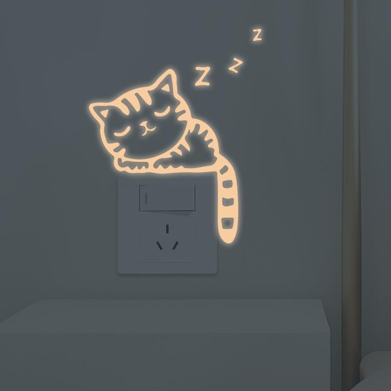 Personalized Cat Luminous Three-color Switch Stickers Home Decoration Wall Stickers Children's Room Luminous Switch Stickers