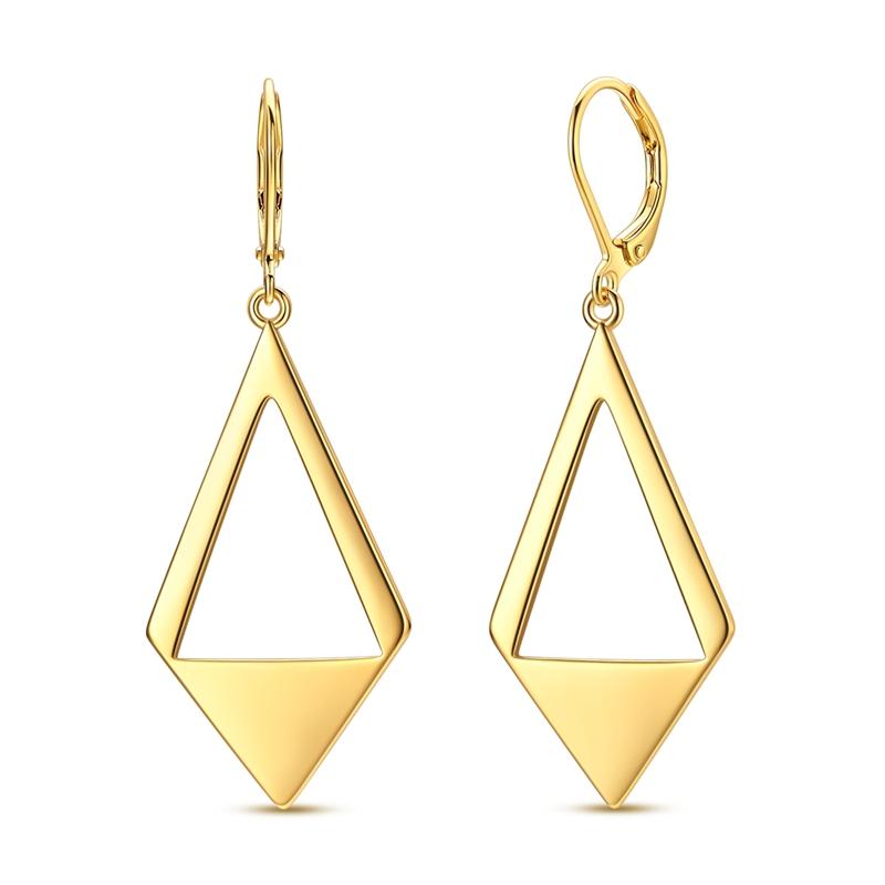 

925 Sterling Silver Golden U-Shaped Hoop Earrings Pave Clear CZ Rhombus Drop Dangle Huggie Hoops Fine Jewelry Gift for Women